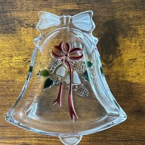 Holiday Glass Bell Ornament with Red and Green Accents